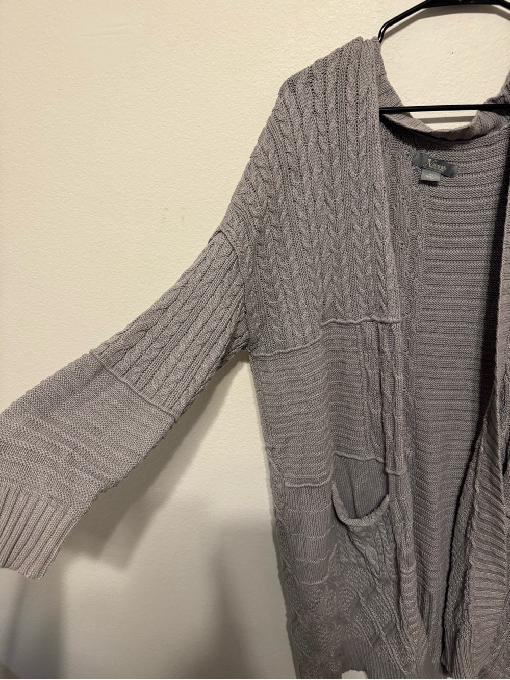 Natural Reflections Gray Open-Front Cable & Rib Knit Cardigan - Picture 4 of 8